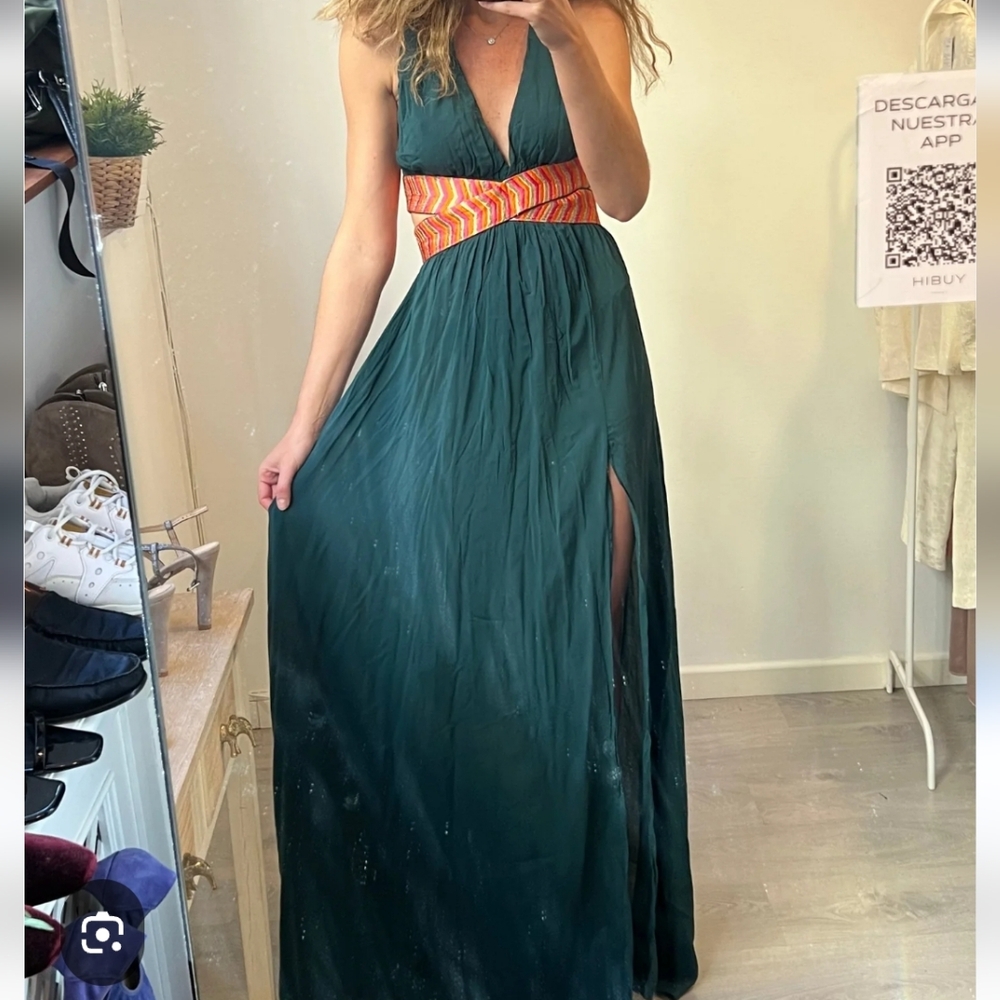 Dark Green Halter Maxi Cutout Dress - Picture 11 of 12